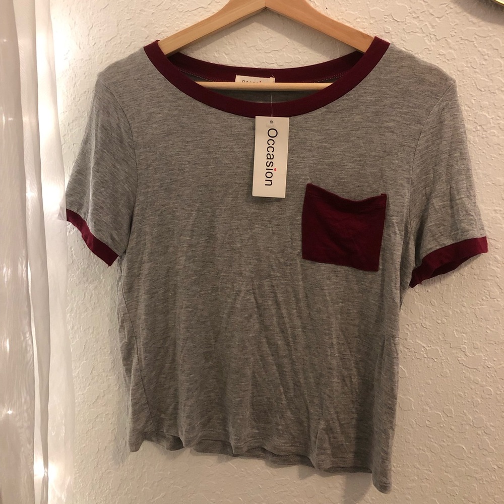 NWT Gray and Burgundy Pocket Tee